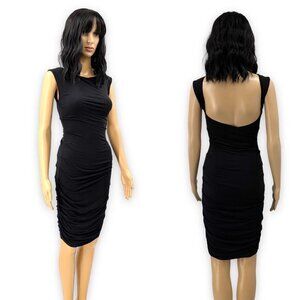 Bailey 44 Dress Black Ruched Cap Sleeve Size Small